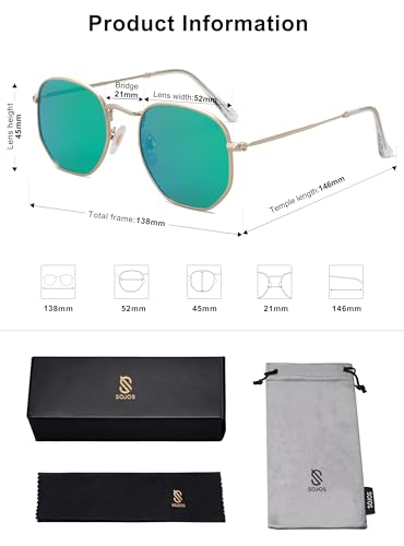 SOJOS Square Polarized Sunglasses for Women Men Small Hexagonal Polygon Shades SJ1072 - color: Green