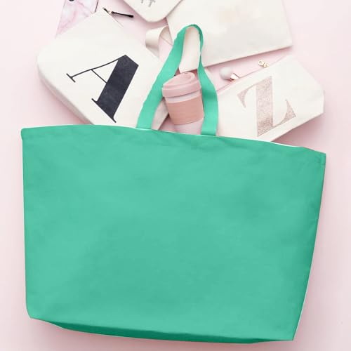 Large Canvas Tote Bag-Extra Big Shopping Beach Totes Bags Reusable Largest Grocery Plain Solid Bag 28"x8"x16" - color: Sea Green