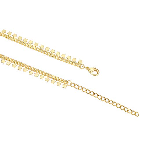 PAVOI 14K Gold Plated Anklet for Women - Trendy Link Chain Ankle Bracelet Summer Jewelry - Boho Dainty Anklets with Cubic Zirconia, Beaded, Evil Eye, Star, Station, Pearls Adjustable Gold Jewelry - style: Star