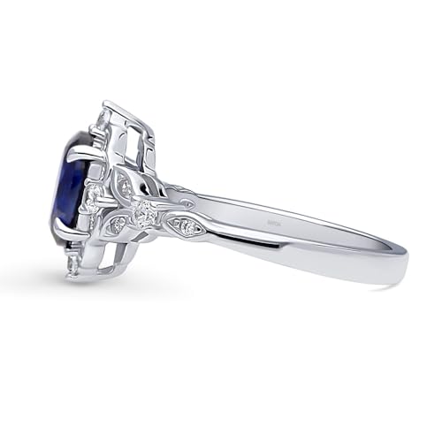 BERRICLE Sterling Silver CZ Halo Wedding Engagement Rings for Women, Oval Cut Cubic Zirconia, 1-3 Piece Sets, Pink/Blue/Clear - style: Halo, Sapphire