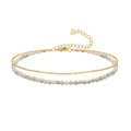 Ankle Bracelet for Women, Dainty 18k Gold Natural Stone Beaded Anklet Adjustable Double Ankle Chain Waterproof Summer Boho Foot Jewelry Birthday Anniversary Graduation Gifts - color: Amazonite