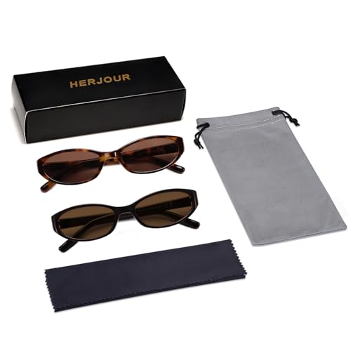 Retro Oval Sunglasses for Women Men Y2k Narrow Cat Eye Sunnies Skinny Shades AR82299 - color: B03 Tortoise/Brown+chocolate/Brown