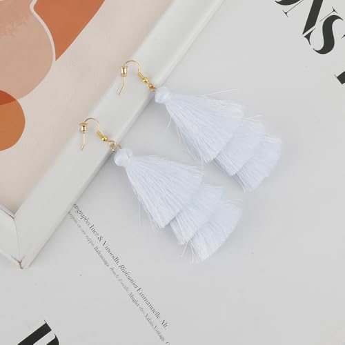 Earrings for Women Dangling, Layered Tassel Earrings Fringe Earrings Bohemian Studs Drop Earrings - color: White