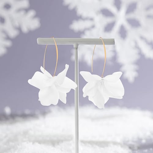 Exaggerated Bohemian Resin Rose Flower Petal Dangle Drop Earrings Long Acrylic Tiered Floral Tassel Earring for Women - color: White