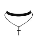 Gothic Choker, Choker Necklace for Women, Black Velvet Choker, Layered Necklace, Goth Jewelry for Women - style: Black Cross