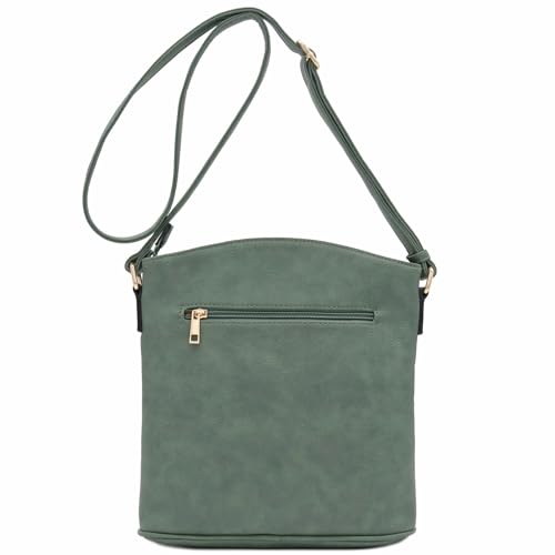 ALYSSA Triple Zip Pocket Large Crossbody Bag - color: Green Smoke
