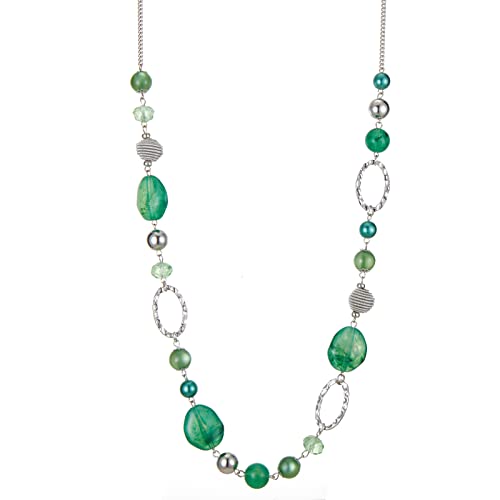 BULINLIN Beaded Long Necklace for Women Silver Sweater Chain Necklace with Crystal Resin Beads, Fashion Jewelry Necklace - color: Jade green