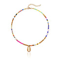 Wellike Freshwater Pearl Beaded Necklace for Women Handmade Boho Colorful Glass Beads Choker Necklace Stainless Steel 18K Gold Plated Bohemian Women Summer Jewelry Gifts - color: D