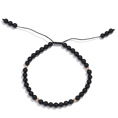 Softones 6mm Natural Stone Anklet for Women Gemstone Ankle Bracelets for Women Healing Energy Crystal Anklets Adjustable(8.5-10 Inches) - color: Black Agate