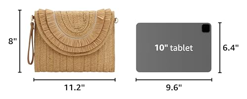 Gets Straw Clutch Purse for Women, Woven Beach Bag Summer Corssbody Purse Small Rattan Shoulder Bag for Travel | Hand-woven - color: Raffia Fringed Khaki