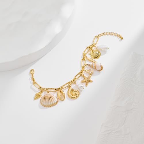 Gold Charm Bracelet for Women Boho Adjustable Shell Starfish Bracelet Summer Beach Ocean Statement Bracelets - color: Chunky charms bracelet
