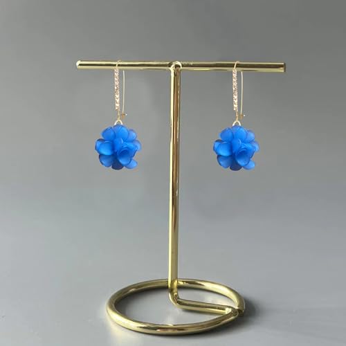 Boho Flower Dangle Earrings for Women Long Drop Resin Acrylic Tiered Petal Statement Earrings Handmade Lightweight Vintage Floral Chunky Drop Jewelry - color: Blue
