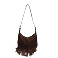 Fringe Genuine Suede Leather Hobo Bag Adjustable Crossbody Shoulder Bag Boho Retro Tassel Handbag Gift Box - color: Coffee
