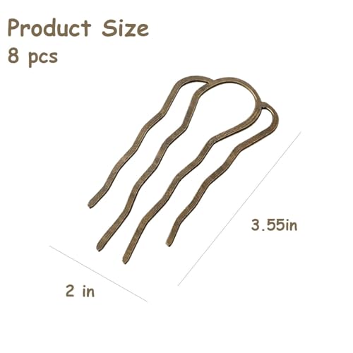 6 Piece Metal Hair Side Combs Hair Fork Clip Pins for Updo Bun, U Shape for Vintage Hairstyle Hair Accessories (Bronze-4 Teeth) - color: Bronze-4 Teeth