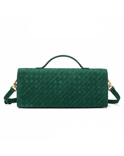 NEWBELLA Handwoven Women's Clutch Purse, Crossbody Bag with Adjustable Strap for Evening & Casual Use - color: Matted Green