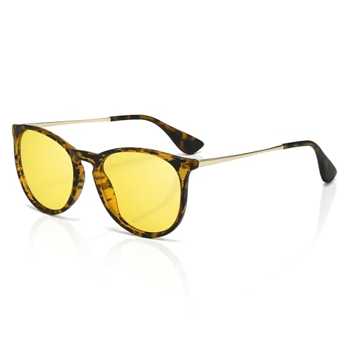 SUNGAIT Premium Vintage Round Sunglasses for Women Men Classic Retro Trendy Style - color: 16 Night Lens/Amber Frame (Matte Finish)