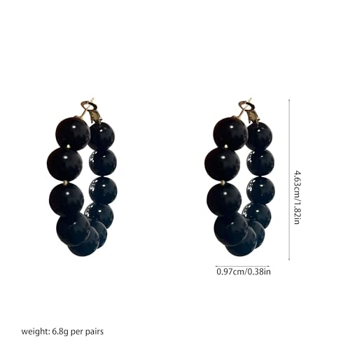Summer Candy Colored Bead Earrings Lightweight Dainty Acrylic Geometry Hoop Earrings for Women Cute Boho Chic Handmade Jewelry - color: Black