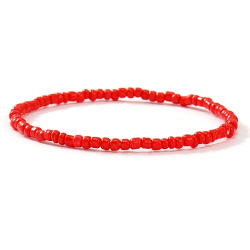 Dainty Gold Plated Tiny Ball Colorful Beaded Stack Bracelets Sets for Women,3Pcs Stackable Cute Bracelet Stretch Trendy Ball Jewelry Friendship Gift - color: red