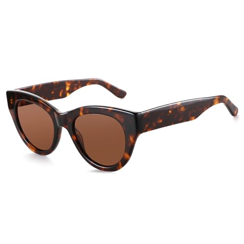 ZENOTTIC Polarized Sunglasses Women Round: Trendy Sun Glasses for Ladies - Retro Classic Shades UV400 Protection - color: C02 Tortoise Frame Brown Lens
