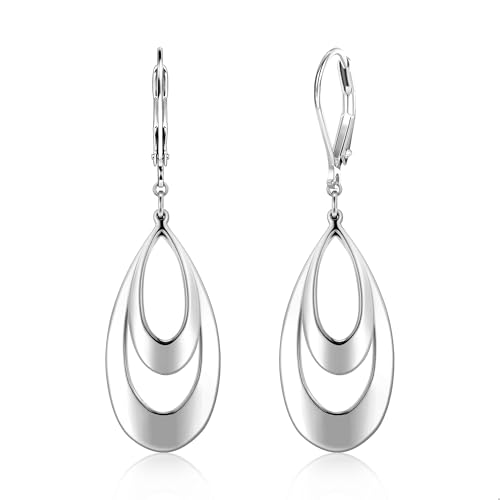 ALEXCRAFT Silver & 14K Gold Plated Teardrop Dangle Earrings Double Teardrop Leverback Dangle Earrings for Women Hypoallergenic Trendy Prom Fashion Jewelry Gifts - color: A Silver