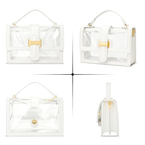 KKXIU Crossbody Bags for Women - Top Handle Purses for Lady, Leather Handbags Shoulder Clutch with Adjustable Shoulder Strap - color: Clear White