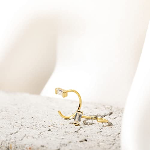PAVOI 925 Sterling Silver Huggie Half Hoop Earrings | Hypoallergenic Minimalist Tiny Cartilage Earring - style: Baguette