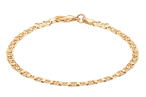 Barzel 18K Gold Plated Flat Mariner/Marina Link Chain Bracelet - Made In Brazil - color: 3.5MM, size: 7.5 Inches