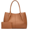 KKXIU Tote Bag for Women Vegan Leather Shoulder Purse Large Capacity Travel Bag - color: Orange Brown