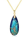 Stone Necklaces for Women Teardrop Gemstone Pendant Necklace Natural Stone Chain Necklaces - color: Blue