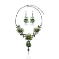 AMYJANE Vintage Statement Jewelry Set - Spring Leaf Flower Floral Plant Necklace Earring Set Crystal Rhinestone Fashion Costume Jewelry for Women Prom Party Unique Gift - style: Green Flower Green Leaf