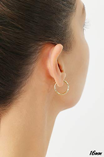 14k Yellow Gold Hand Engraved Diamond-cut Round Hoop Earrings - style: 16mm (0.63 inch)
