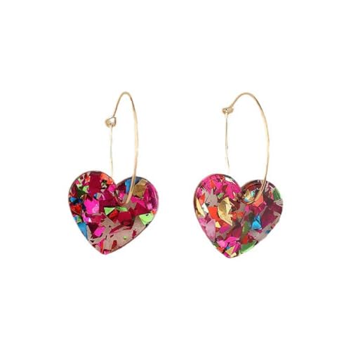 Colorful Shiny Love Heart Dangle Earrings Handmade Lightweight Glitter Acrylic Heart Shaped Hoop Earrings for Women Lovers Valentine's Day Mothers Day Party Jewelry Gifts - style: StyleA