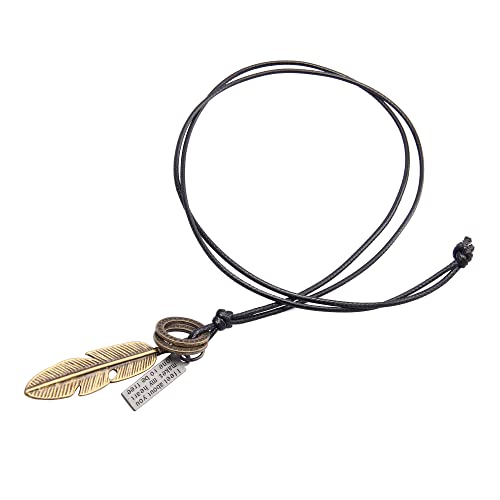 Leather Necklace for Women Long Boho Necklace Bohemian Choker Vintage Necklace Braided Boho Jewelry with Adjustable Brown Leather Cord - color: Feather Pendant Necklace