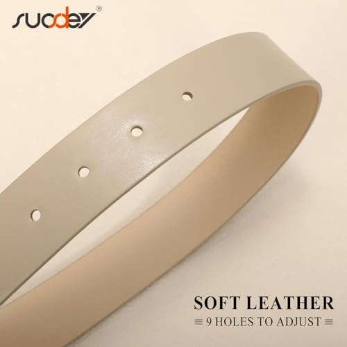 SUOSDEY Plus Size Women's Leather Belts for Jeans Pants Dress Fashion Women Waist Belt with Gold Buckle - color: Beige, size: Fit waist size 32''-37''