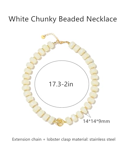 Chunky Beaded Statement Necklace for Women Trendy Colorful Boho Resin Bead Choker Necklaces Summer Handmade Jewelry Gifts Accessories - color: White -2
