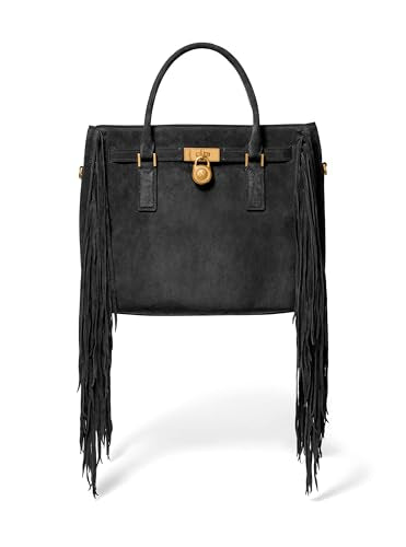 Michael Kors Women's Hamilton Satchel - color: Antique Gold-tone Hardware/Fringe Suede/Black
