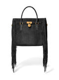 Michael Kors Women's Hamilton Satchel - color: Antique Gold-tone Hardware/Fringe Suede/Black