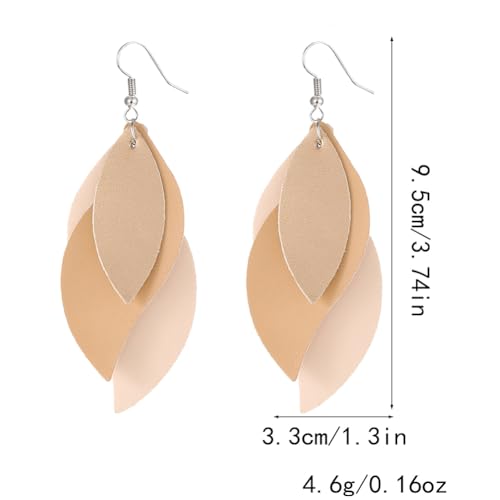 ANXIN boho unique Leather Earrings 2 Layered Lightweight Faux Leather Leaf Earrings Layered Design Drop Earrings Gift for Women - color: Style G