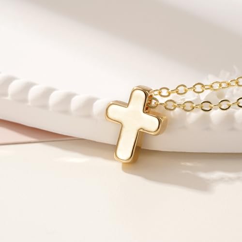 Turandoss Gold Cross Necklace for Women Girls Jewelry Gifts, Dainty 14K Gold Plated Cross Necklace Infinity CZ Holy Mary Medal Necklaces for Women Baptism Religious Faith Jewelry First Communion Gifts - color: tiny cross necklace