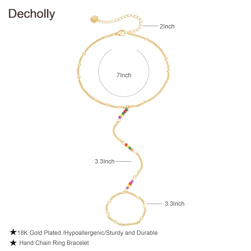 Hand Chain Bracelets for Women - 14K Real Gold Plated Dainty Stackable Paperclip Link Bracelets Hand Chain Bracelet Ring Gold Bracelets for Women Trendy - color: Colorful Sparkle Hand Chain