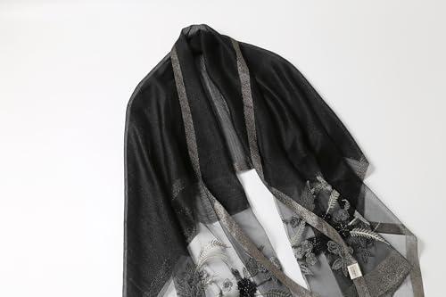 Jeelow Silk Blend Floral Fashion Scarf Shawl Wrap Lightweight Sheer For Women Floral Embroidery Wedding Party Prom - color: Midnight Silver