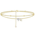 Ankle Bracelets for Women Waterproof 14K Gold Plated CZ Initial Anklet for Women Dainty Layered Letter Heart Ankle Bracelets Handmade Adjustable Foot Chain Anklet Summer Beach Jewelry - color: gold E