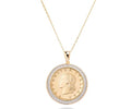 Miabella 18K Gold Plated 925 Sterling Silver Diamond Accent Genuine Italian 20 Lira Coin Medallion 18 Inch Chain Pendant Necklace for Women