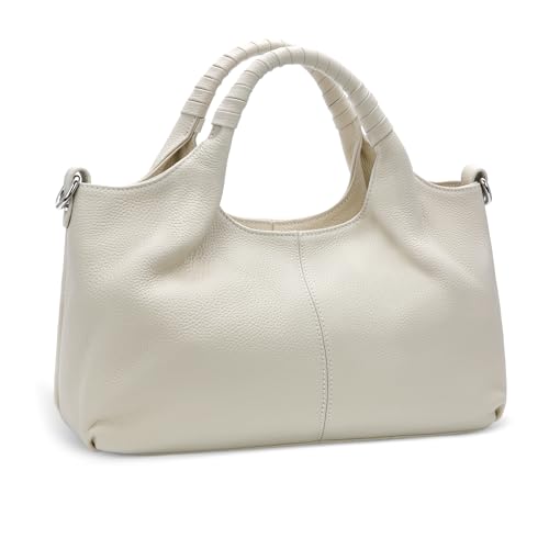 Iswee Genuine Leather Shoulder Bags Purses and Handbags for Women Satchel Designer Cross Body Hobo Medium Size Tote - color: Beige