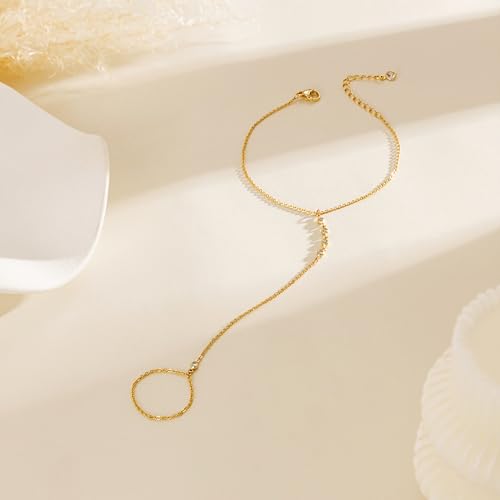 Hand Chain Bracelet for Women Trendy, Dainty Silver Beaded Finger Ring Bracelet Non Tarnish Minimalist Adjustable Simple Cute Silver Bracelets Waterproof Fashion Jewelry - color: Gold-06