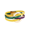Fuqimanman2020 Circle Charm Leather Wrap Bracelet Boho Handmade Layered Cuff Bracelets for Women Teen Bohemian Multi Strand Bangle Bracelets Holiday Jewelry - color: mardi gras