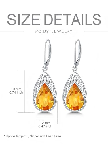 POIUY Gifts for Women Hypoallergenic Teardrop Filigree Birthstone Leverback Dangle Earrings 18K White Gold Fashion Jewelry Anniversary Wedding Birthday Gifts for Women Daughter Sister Girlfriend Wife - style: 11-November Birthstone Earrings