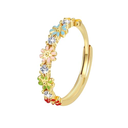 Dainty Daisy Rings Colourful Flower Adjustable Rings for Women Jewelry, Friendship Promise Fashion Jewelry Valentine