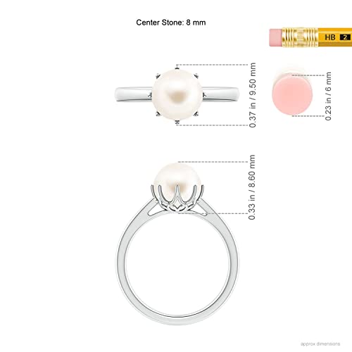 Angara Freshwater Pearl Crown Ring in Silver/14K Solid Gold/Platinum | Freshwater Pearl Solitaire Ring for Women | June Birthstone, Anniversary Jewelry Gift - color: Silver, size: 8
