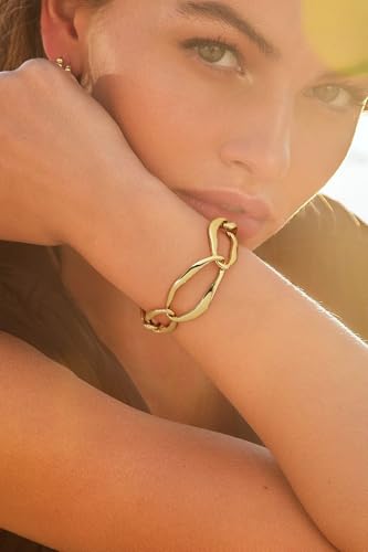 Gold Chain Bracelets for Women Chunky Gold Chain Link Two Tone Thick Geometric Minimalist Statement Bracelet for Wrists Fashion Jewelry